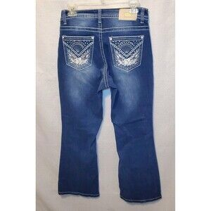 Vtg Y2K Angel Jeans Flare Dark Wash Bling Pockets Hippie Street 90s